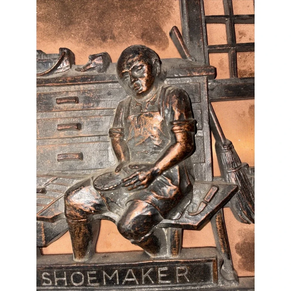 Vintage Coppercraft Guild 3D Wall Plaque Shoemaker At Work 9.5 x 9.5 1970 Era